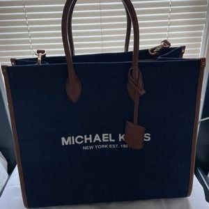 Michael Kors Mirella Large Signature Indigo Denim Canvas North South Tote Bag